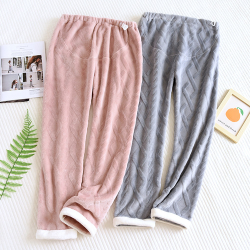 Coral velvet maternity pants autumn and winter large size solid color maternity home pajamas adjustable thickened flannel pants