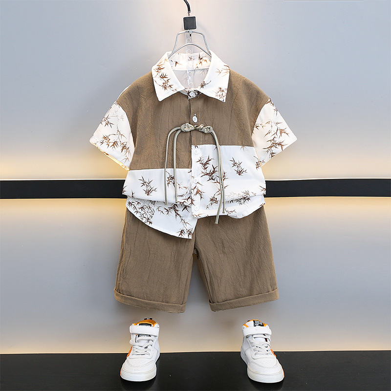 7154 traje de niño verano 2025 nueva camisa de manga corta para niños delgada de dos piezas hermosa ropa de verano para niños