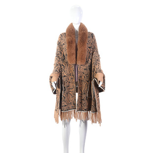 Warm Autumn and Winter 2025 New Fur Collar Feather Yarn Lazy Style Mid-Length Thickeneded Shawl Cloak with Sleeves Imitation Mink Jacket