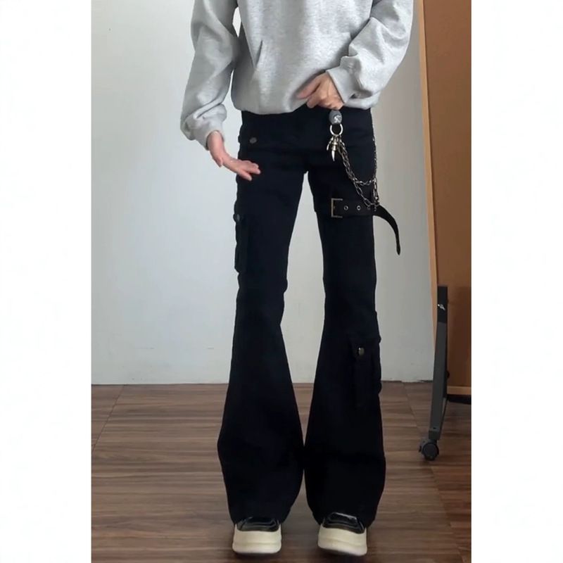 American-Style Spicy Black Flared Jeans for Men and Women, Spring and Autumn Slim-Fit Design Workwear Pants, Flared Pants
