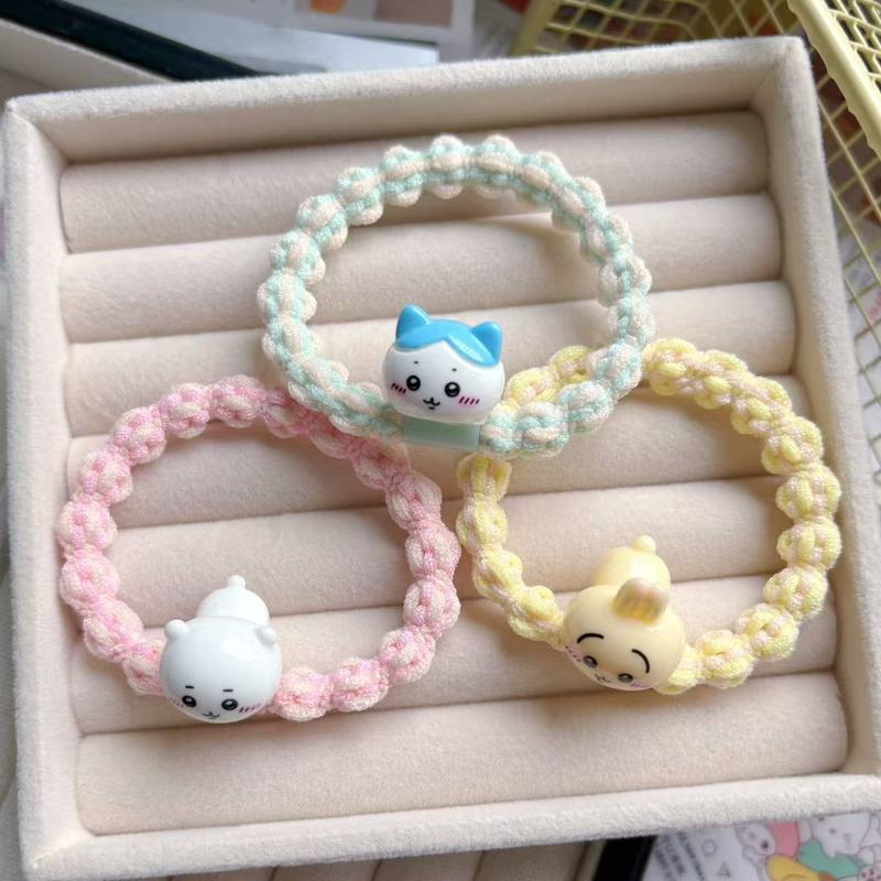 可爱趴趴吉伊卡哇发圈彩色编织高弹头绳甜美少女情侣闺蜜皮筋发饰|undefined