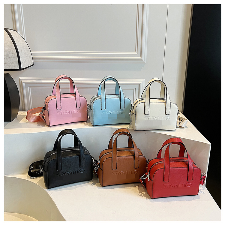 Bolso de mano con letras transfronterizas para mujer bolso Boston de gran capacidad color puro estilo occidental retro cuero suave temperamento moda bolso diagonal