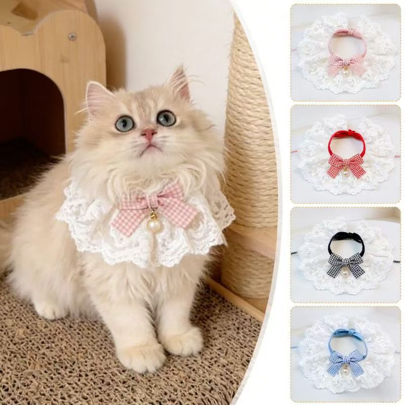 Pet Bibs, Cat Neck Scarves, Cat Saliva Towels, Dreamy Bowknot Lace Trim Neck Scarves, Cute Pet Supplies