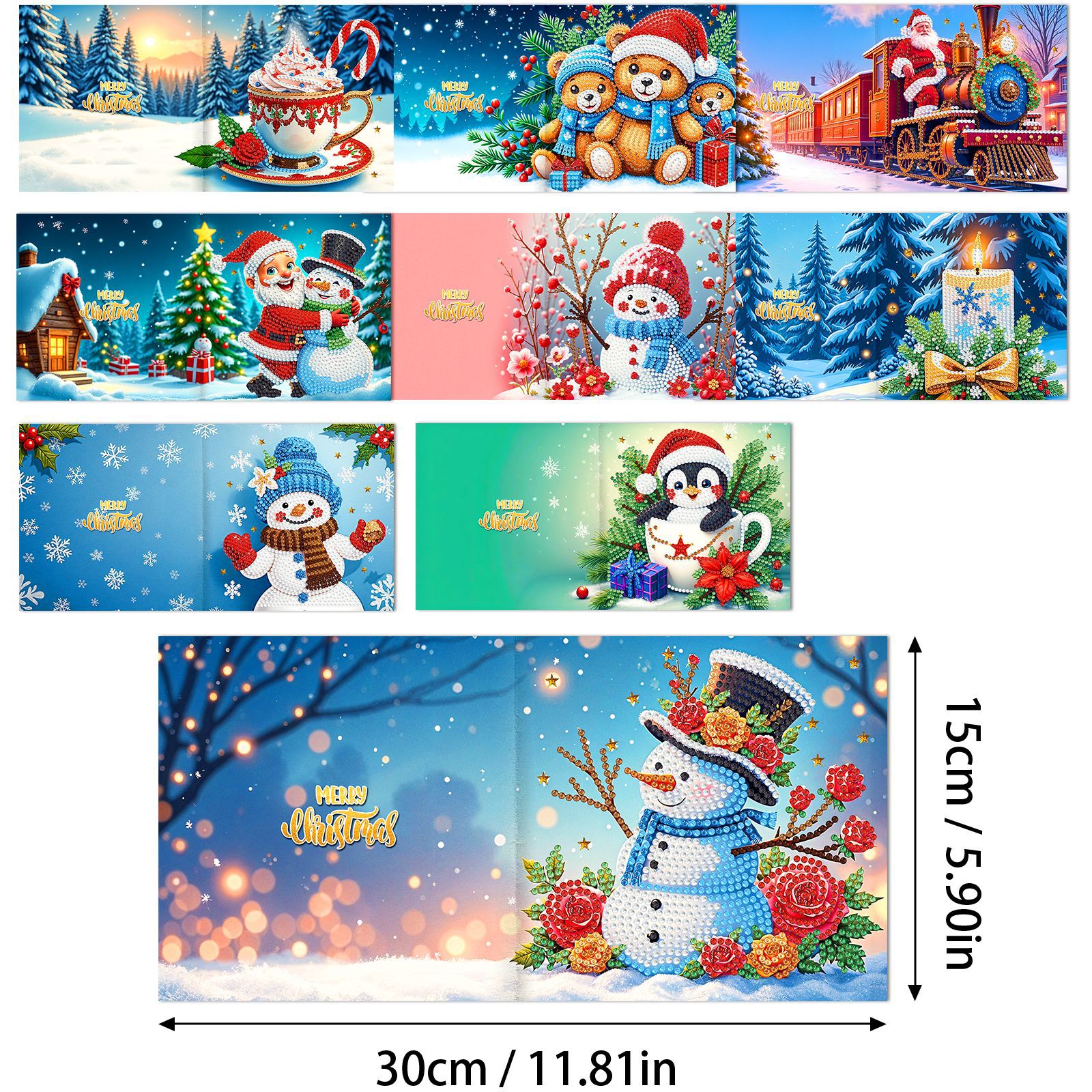 Explosiones transfronterizas de Navidad multiserie de tarjetas de felicitación puntuales hechas a mano 9 conjuntos de sobre de diamante 6 conjuntos de dibujos animados