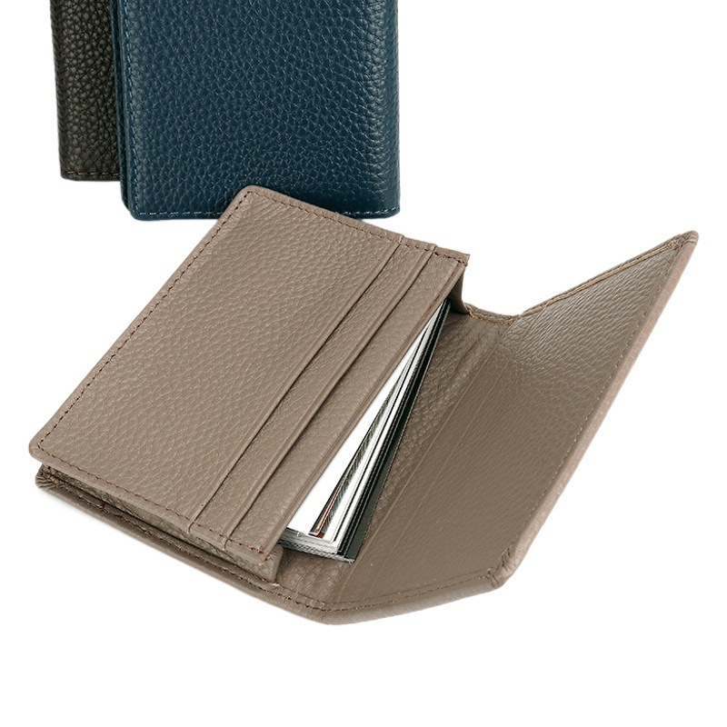 Genuine Leather Men's Business Card Holder Gift Set, Lychee Pattern First Layer Cowhide Business Card Holder 3302, Id Card Protector