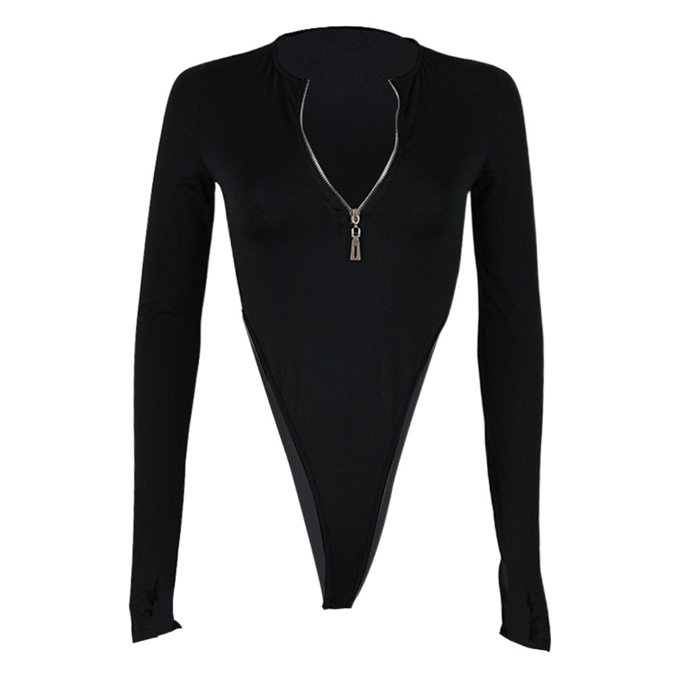 European and American cross-border Amazon AliExpress popular women's clothing in stock long sleeve slim jumpsuit zipper hot girl top for women