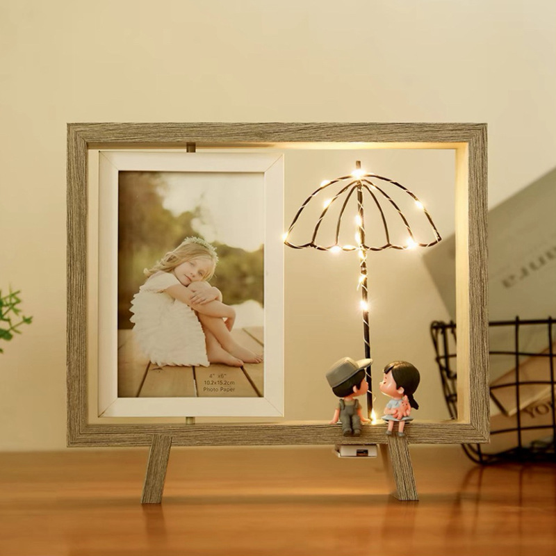 Creative ins Rotating Double-sided Photo Frame Couple with Light Simple Nordic Photo Frame Table 6-inch Desktop Ornaments Wooden Creative ins Rotating Double-sided Photo Frame Couple with Light Simple Nordic Photo Frame Table 6-inch Desktop Ornaments Wooden