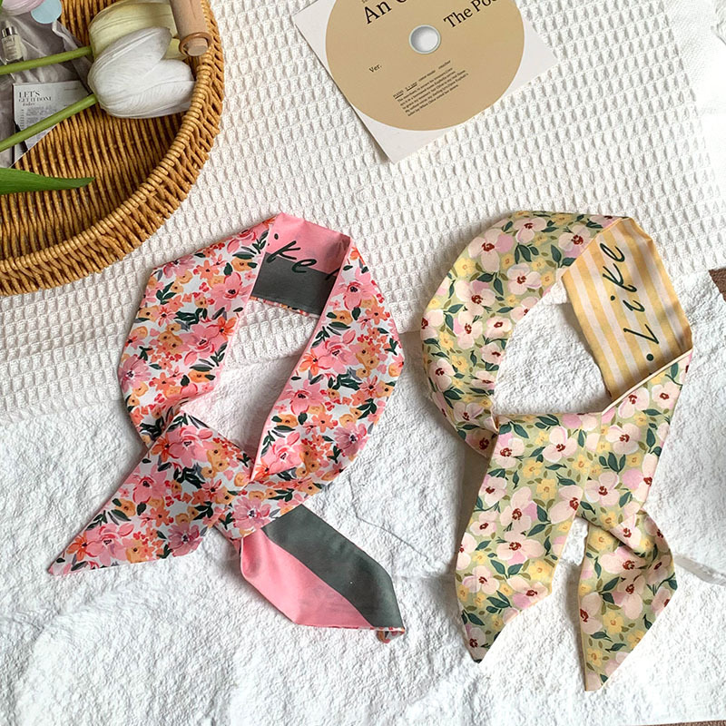 Bufanda de seda, banda larga, sentido de alta gama, una variedad de coloridos y románticos bolsos de atar flores, cintas para el cabello, cintas para el cabello