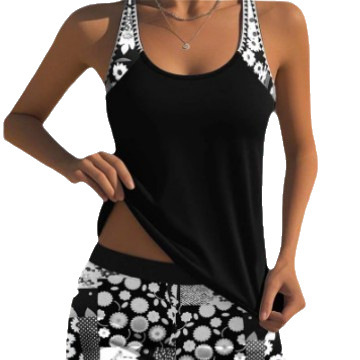 2025 European and American Print Split Body Swimsuit for Women Conservative Quick-Drying Straight Leg Pants