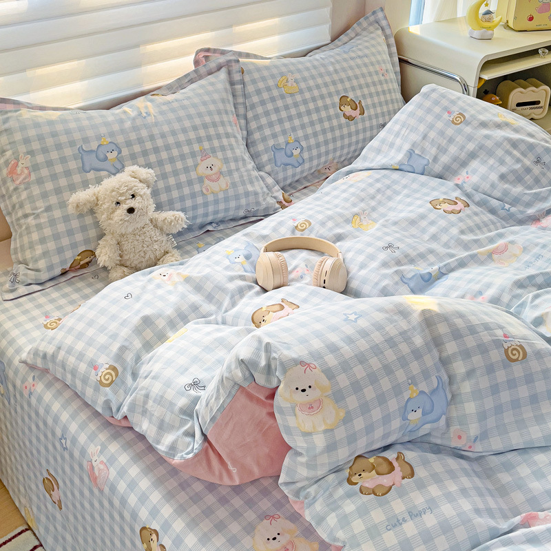 100% algodón cuatro piezas dormitorio de estudiantes de algodón dibujos animados sábanas de cama de tres piezas de ropa de cama