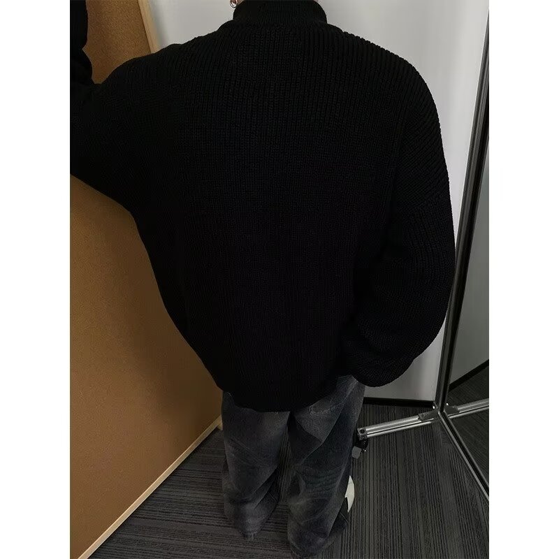 24 primavera y otoño estilo americano retro cuello de punto cardigan chaqueta hombre japonés relajado pareja alta sensación suéter