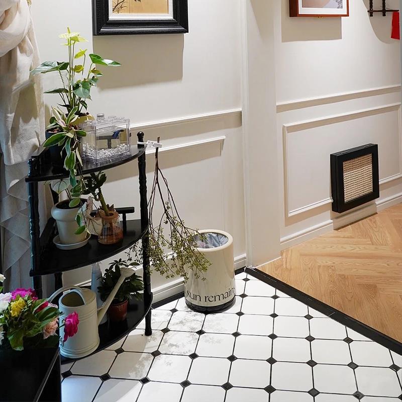 French Black and White Mosaic Tile Matte Toilet Non-Slip Floor Tile Vintage Bathroom Wall Tile Big Octagonal Tile French Black and White Mosaic Tile Matte Toilet Non-Slip Floor Tile Vintage Bathroom Wall Tile Big Octagonal Tile