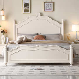 法式轻奢实木床15m小户型双人床现代简约1.8m家用奶油风主卧大床