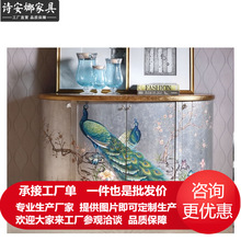 美式实木玄关柜时尚客厅隔断柜手绘孔雀隔断柜子全屋家具
