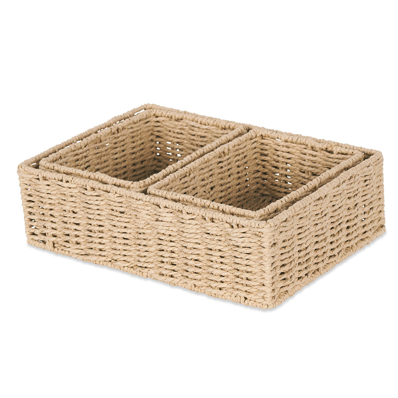 Cesta de almacenamiento trenzada material de cuerda de papel tela de mano mesa snack cesto de almacenamiento de artículos cesto
