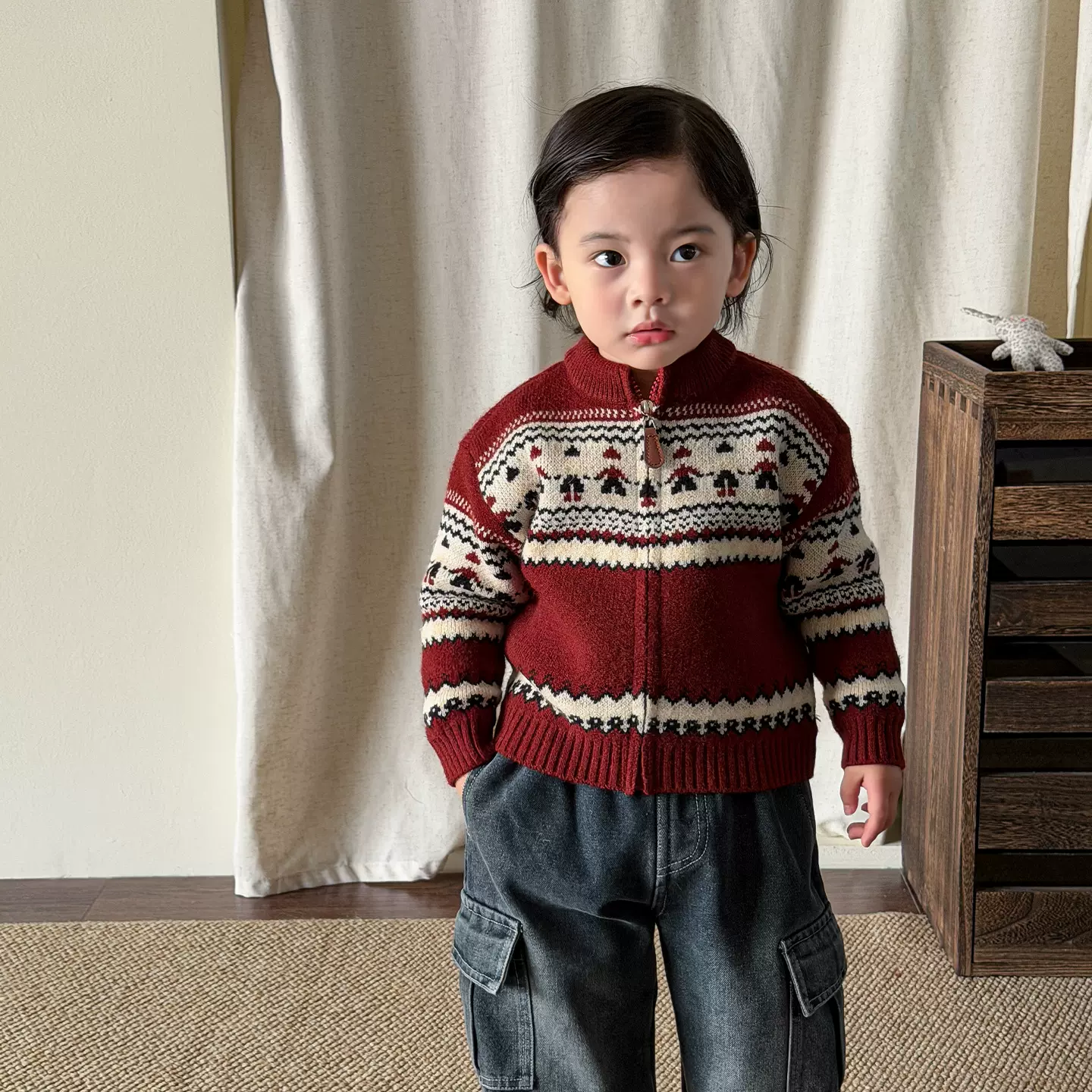 茵可童装男童毛衣开衫冬装加厚费尔岛儿童针织衫上衣婴儿男宝衣服