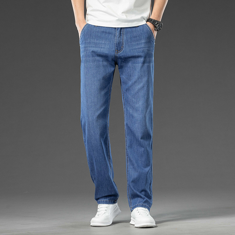 Counter Men's Cotton Jeans 2024 Thin All-match Wear-resistant Green Middle-aged Men's Trousers Loose Straight Men's Pants