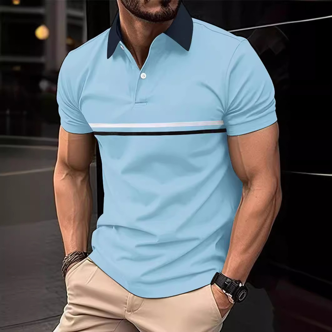 Cross-Border Export New Large Size Men's Casual Fashion 3D Digital Printing Short-Sleeved Polo Shirt Men's Button Short-Sleeved