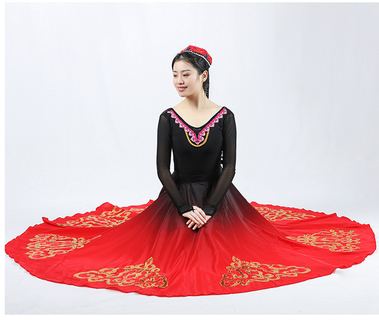 Xinjiang Falda de baile falda uygur ropa de baile Xizango práctica falda de media longitud gran swing falda de rendimiento ropa de práctica femenina falda