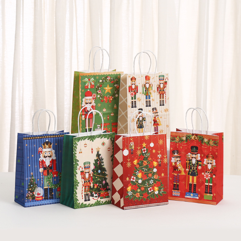 胡桃夹印花手提袋圣诞派对礼品袋卡通牛皮纸纸袋批发购物袋包装袋