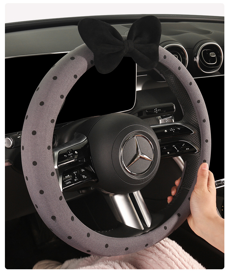 25 New Models of All-Season Universal Bow-Knot Breathable Fabric Dirt-Resistant Cool Sweat-Absorbent Non-Slip Car Steering Wheel Cover for Vehicle Use