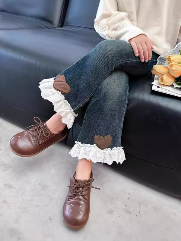 女の子用デニムパンツ2025新作子供春秋おしゃれパンツ女の子ゆったり秋服カジュアルパンツ微フレアパンツ|undefined