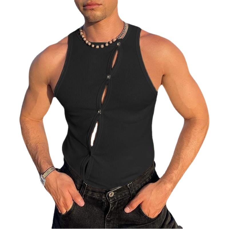 2023 verano nuevo comercio exterior de los hombres stretch corsé moda cardigan Europa y América del músculo sexy chaleco apretado