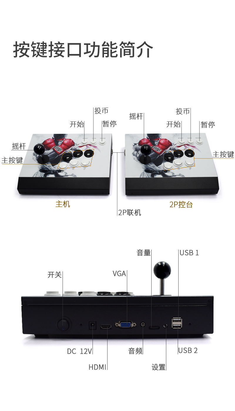 跨境专供双人分离式3D潘多拉家用摇杆街机连接电视游戏机月光宝盒详情1