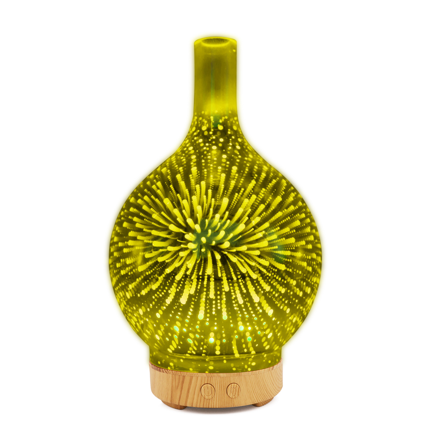 Fábrica al por mayor 100mL luz de la noche creativa 3D fuegos artificiales de vidrio máquina de aromaterapia colorido aromaterapia cielo estrellado amor humidificador