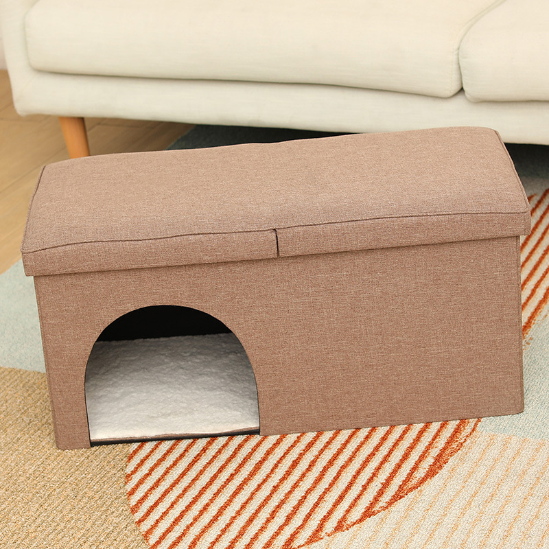 多機能コットンとリネンの猫ハウス収納スツール、座ることができるペットの猫と犬用の収納スツール、カスタマイズされた折りたたみスツール|undefined