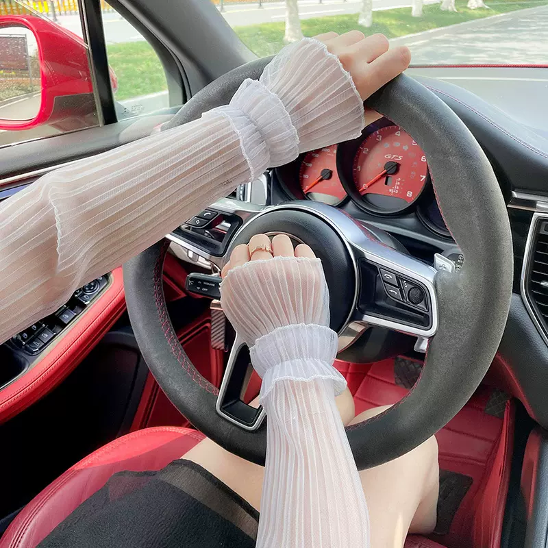 蕾丝防晒袖套夏季户外开车骑行防紫外线护臂手臂套袖冰丝冰袖批发