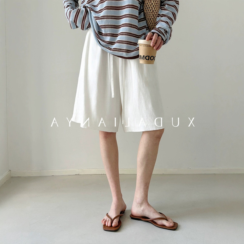 Old Money Style Lyocell Linen Casual Pants for Women, Summer Straight-Leg Cropped Pants, Wide-Leg Mid-Length Pants