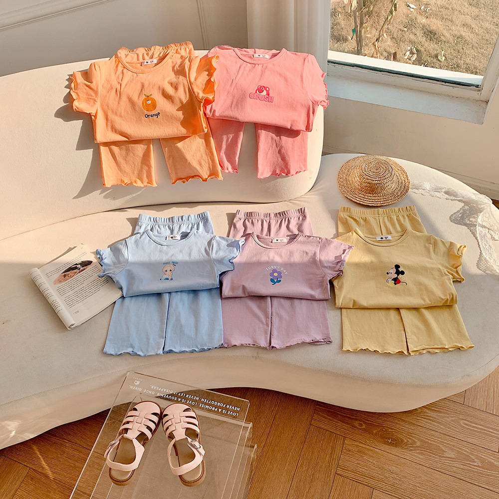 Children's Summer Thin Pajamas, Odell Baby Home Clothes, Cool-Feeling Girls' Spring and Summer Air-Conditioned Clothing Set