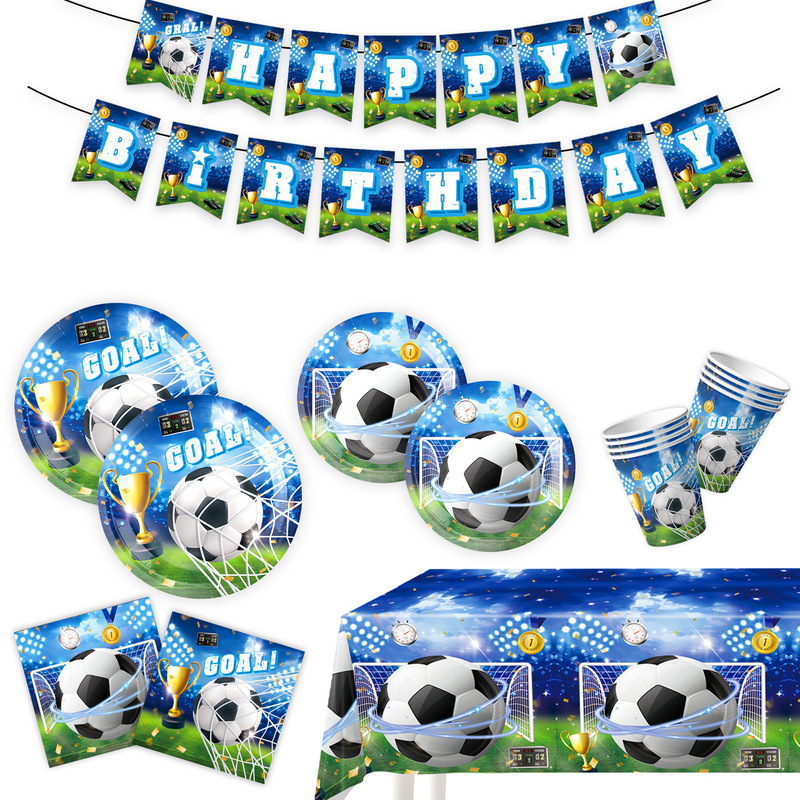 Amazon 新製品ブルーサッカーワールドカップテーマ子供の誕生日パーティー装飾用品食器バナーポスター|undefined
