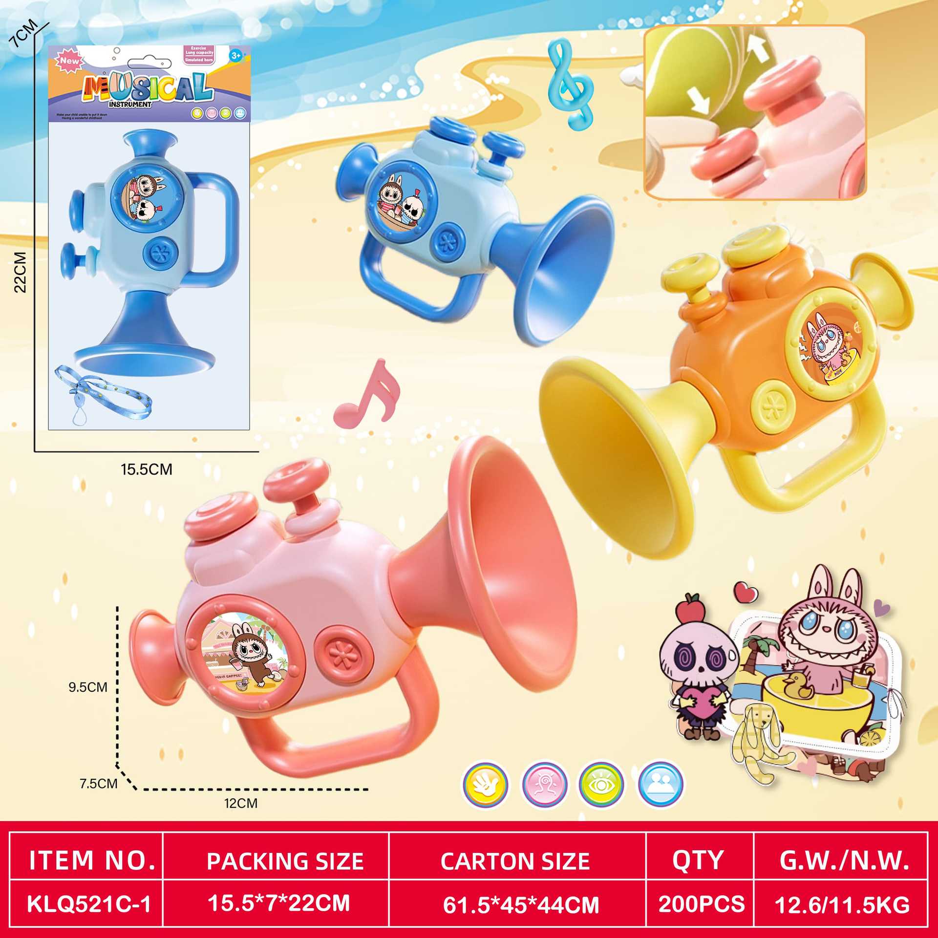 Sanrio trompeta principiante clarinete Kulomi juguetes musicales para niños instrumentos de viento guitarra bebé trompeta