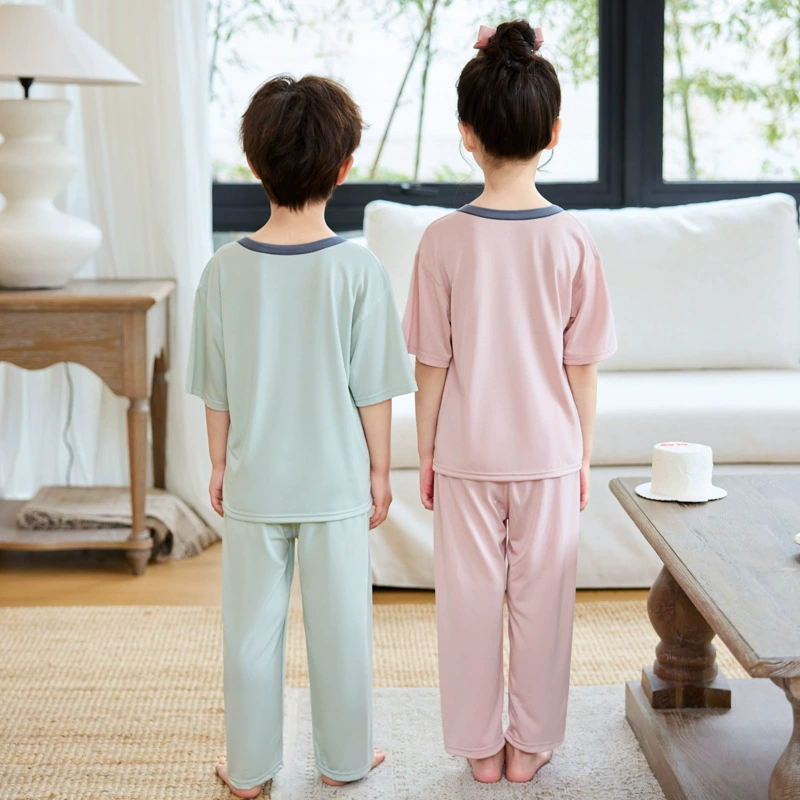 Children's summer pijama, trousers, body-friendly underwear for men and women, set, for teenagers, with short sleeve
