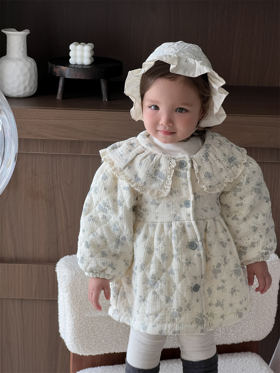 Niñas flores cortas chaqueta larga engrosada otoño invierno ropa infantil coreana ropa de invierno bebé ropa de invierno