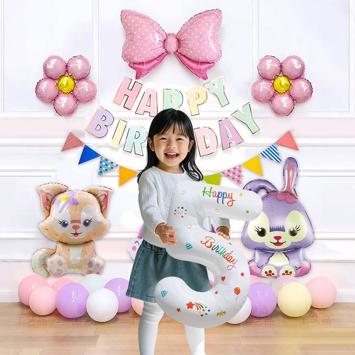 Nuevo juego de decoración de globos de película de aluminio de dibujos animados estrella transfronteriza Ling Nabel niña bebé decoración de cumpleaños