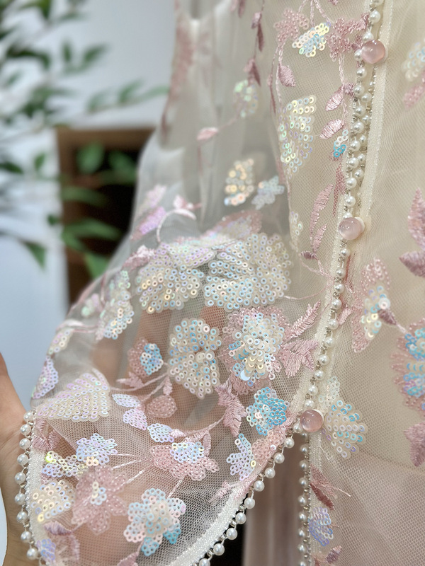 新しい中国風のライトナショナルスタイルチュールスパンコール刺繍チョッキベストピンク新鮮な年齢を減らす女性の夏服|undefined