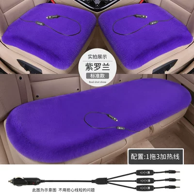 Heated Seat Pad, Three-Piece Set — Seat cushion, seat cover - switch-3-levels-of-adjustable-heating-12v-violet-full-car-with-five-seats-thickened-plush