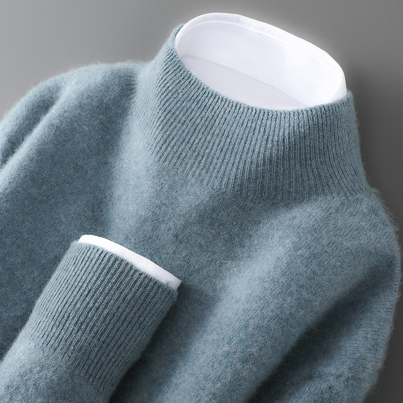 Kişi yarımboğaz yun sviter, düz rəngli pullover