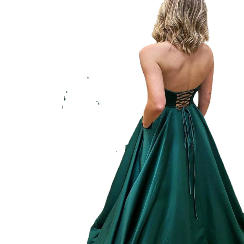 El Comercio exterior europeo y americano Amazon AliExpress deseo sexy tubo superior elegante vestido de noche verde simple satén vestido de noche