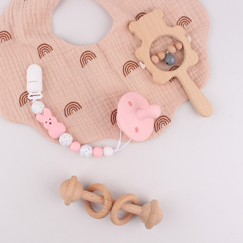 Transfronterizos bebés tetas de tetas cadena Pascua anti-perder cadena juguetes para bebés calmante goma de diente anti-caída cuerda