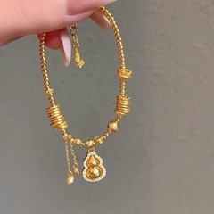 S925纯银古法金色葫芦盘缠转运珠手链老钱风设计感簸箕吊坠手饰女