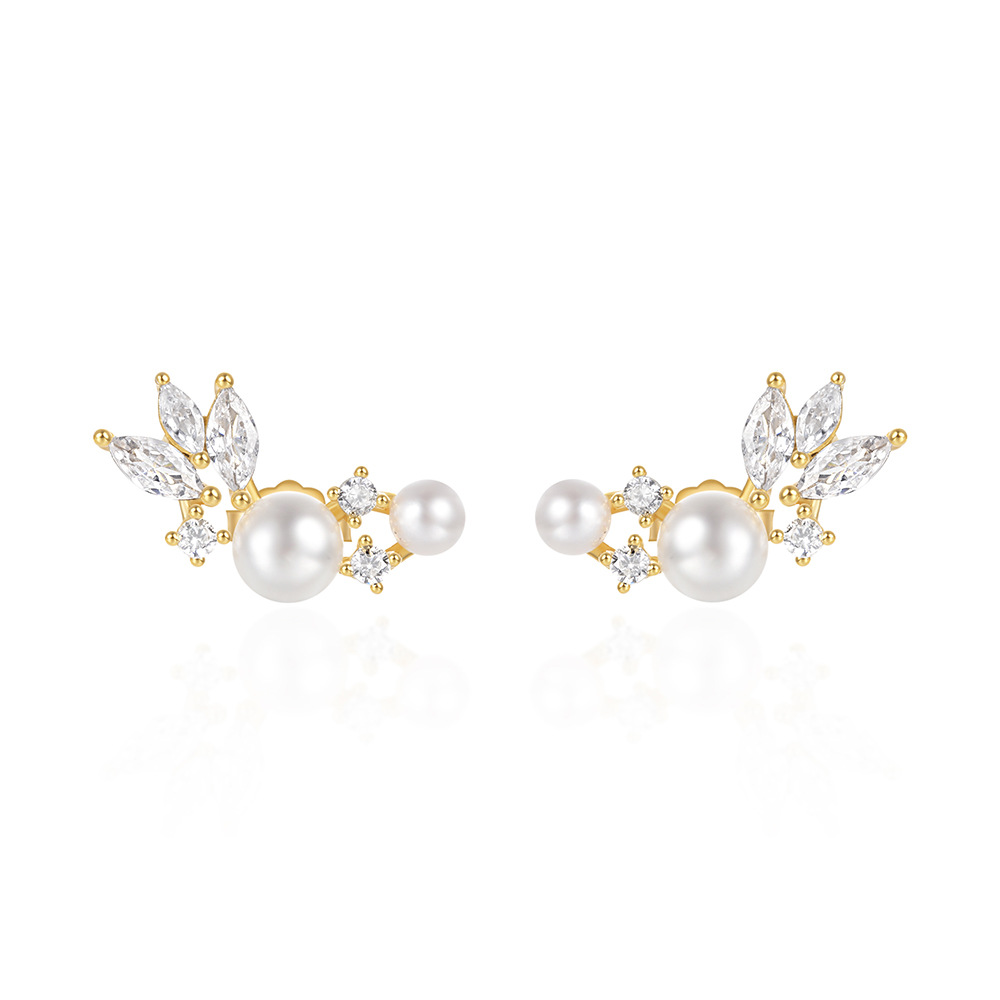 2g Weight Pearl, Zircon Inlay Material Ear Studs Classification 1 Pair Quantity Daily Occasion 925 Sterling Silver Material Geometric Pattern Women's Gender Plating, Inlay Design Simple Style Style 1 Pair 925 Sterling Silver Pearl Zircon Geometric Ear Studs 34