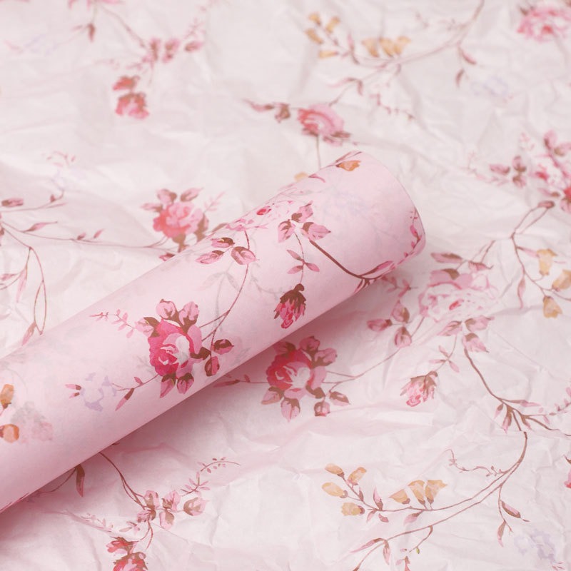 Papel de regalo floral impermeable de estilo europeo para el Día del Maestro, impreso con un elegante diseño floral para empaquetado de ramos de regalo en floristerías.