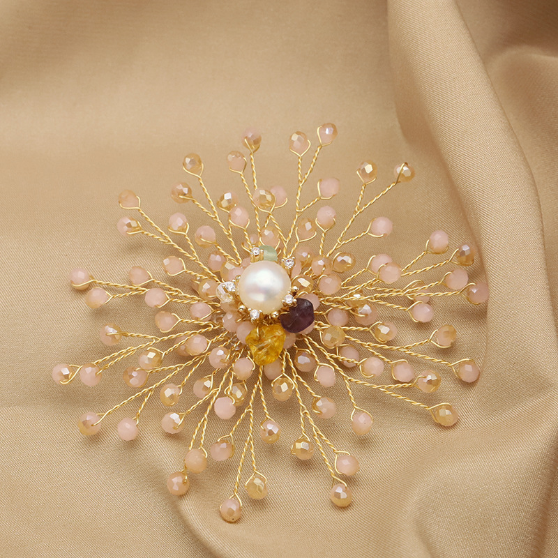 Natural perla broche de alto grado nicho champán Rosa colorido broche de alta gama retro girasol venta al por mayor image 4