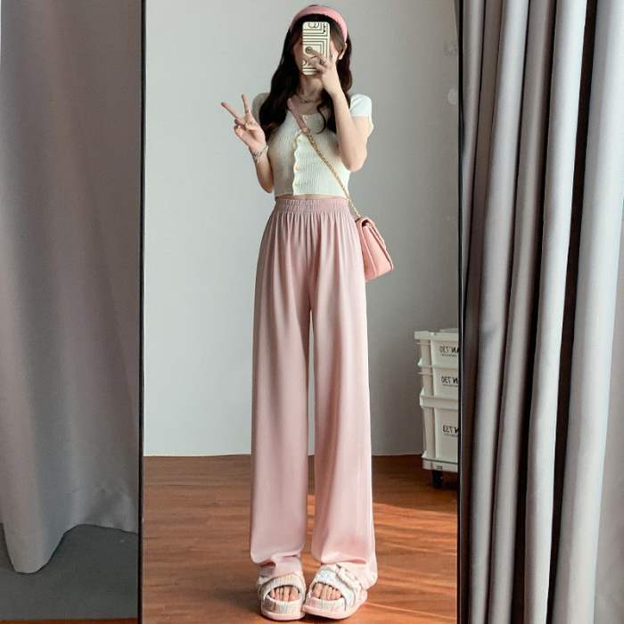 醋酸缎面阔腿裤女2025新款夏季薄款高腰垂感凉凉防晒休闲裤子|undefined