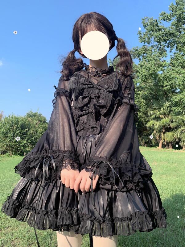Real Shot Factory Original Design Lolita Inner Lovely Bow Lace Sleeve Lolita Inner Chiffon Shirt