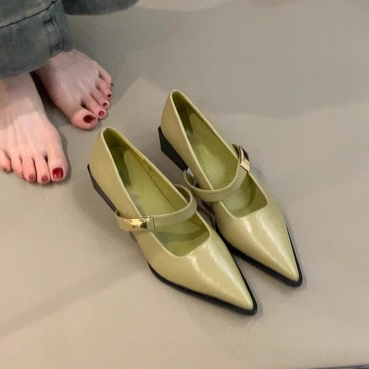 一字带小皮鞋女2025新款简约百搭通勤气质单鞋子尖头浅口玛丽珍鞋|undefined